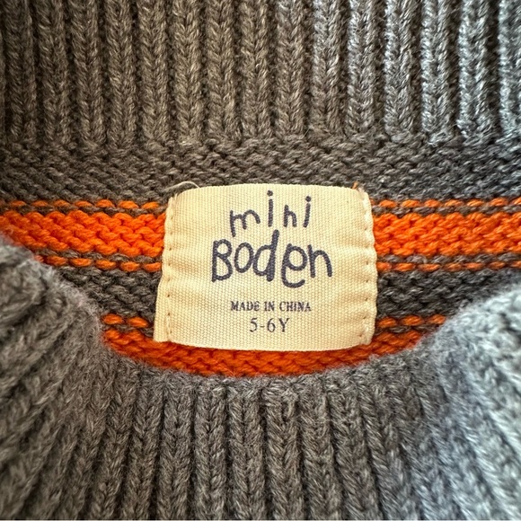 Mini Boden Kid's Cotton Knit Striped Orange and Gray Sweater Size 5-6Y - Picture 6 of 7